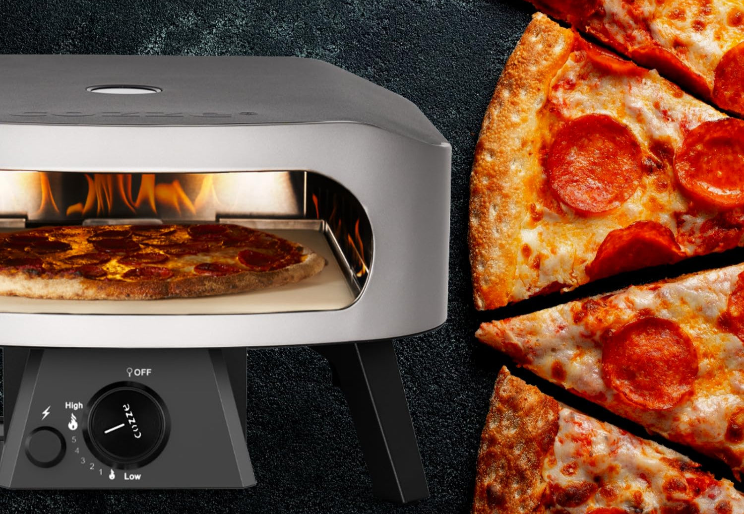 COZZE Mini Pizzaofen Gas 13 Zoll - Kompakter Pizza Ofen Gas Outdoor (50mbar) - Tisch Pizzaofen mit Regulator für kleine Pizzen