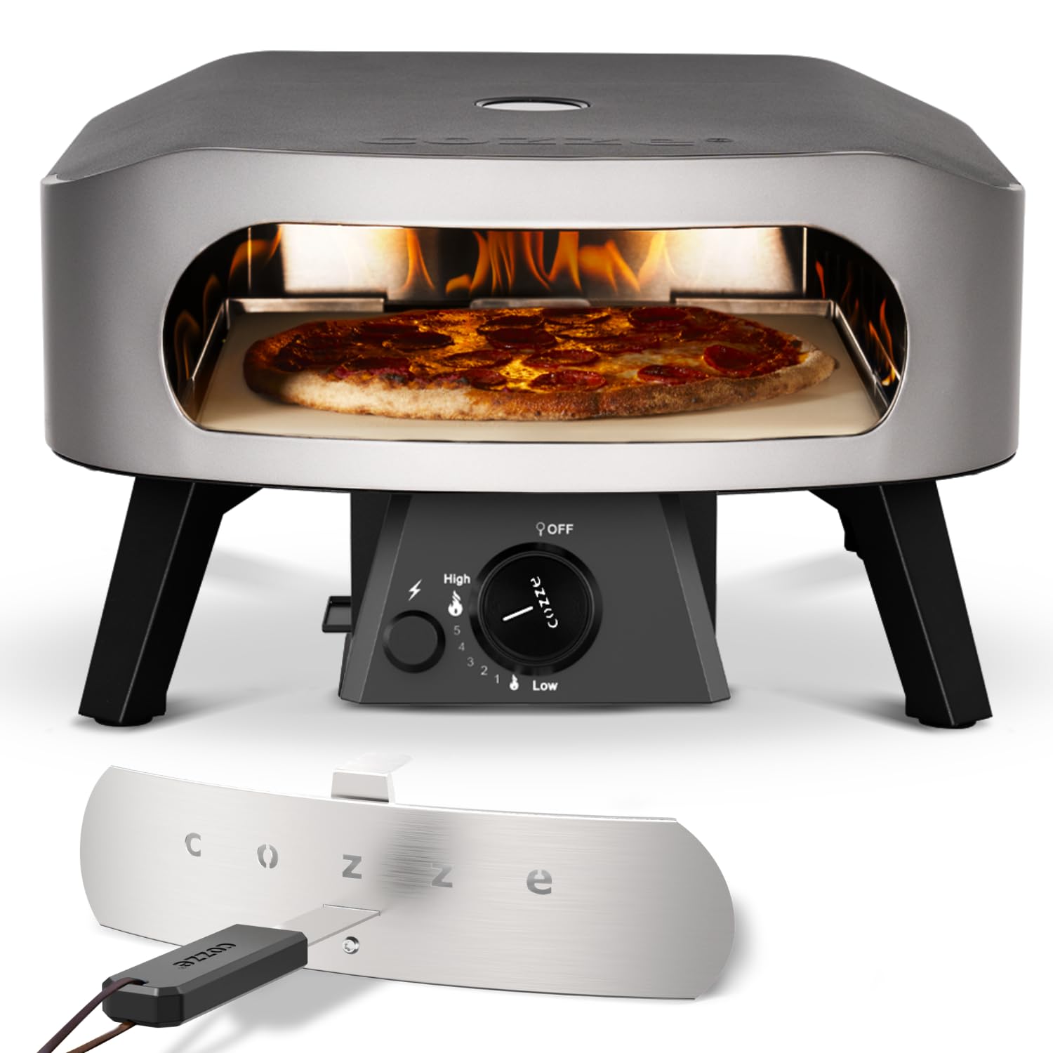 COZZE Mini Pizzaofen Gas 13 Zoll - Kompakter Pizza Ofen Gas Outdoor (50mbar) - Tisch Pizzaofen mit Regulator für kleine Pizzen
