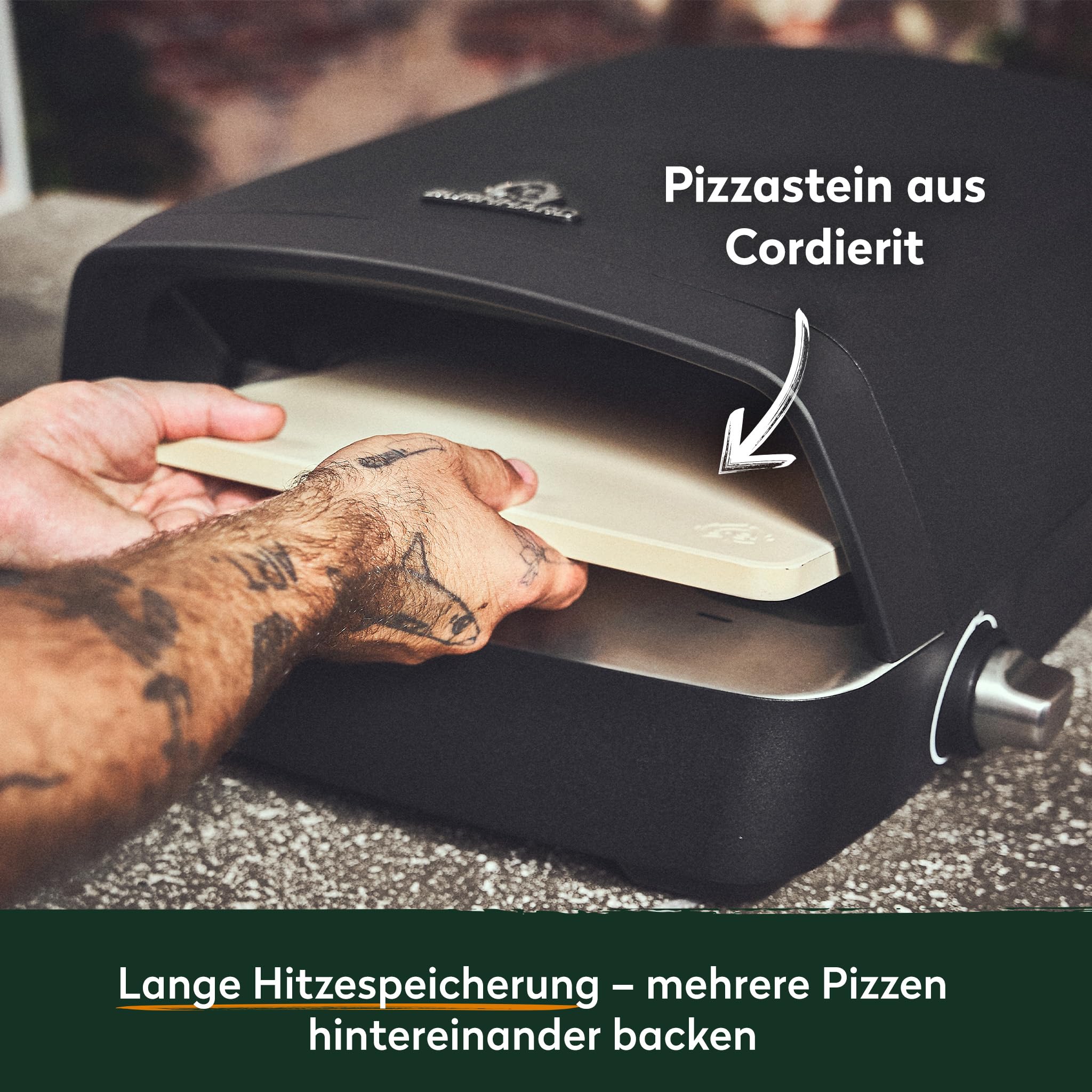 BURNHARD Gas Pizzaofen - TONY, 450 °C, Tragbarer 5,9 kW Outdoor Ofen für Pizza (58,5 x 47,7 x 24,8 cm) inkl. Cordierit-Pizzastein, geeignet für Terrasse, Balkon und Garten