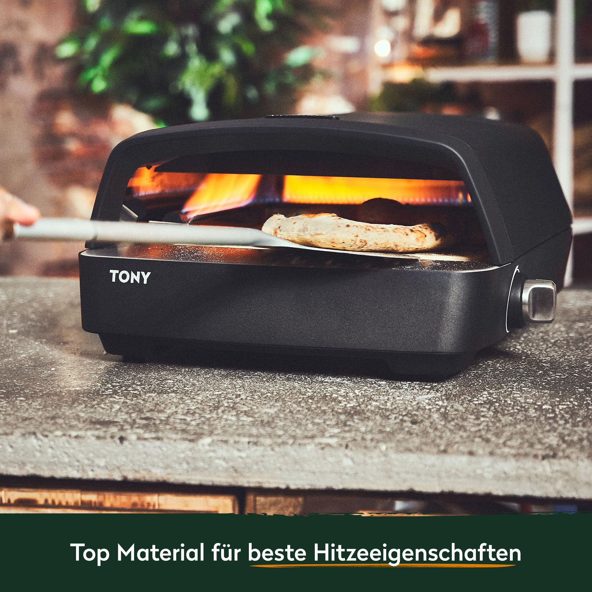 BURNHARD Gas Pizzaofen - TONY, 450 °C, Tragbarer 5,9 kW Outdoor Ofen für Pizza (58,5 x 47,7 x 24,8 cm) inkl. Cordierit-Pizzastein, geeignet für Terrasse, Balkon und Garten